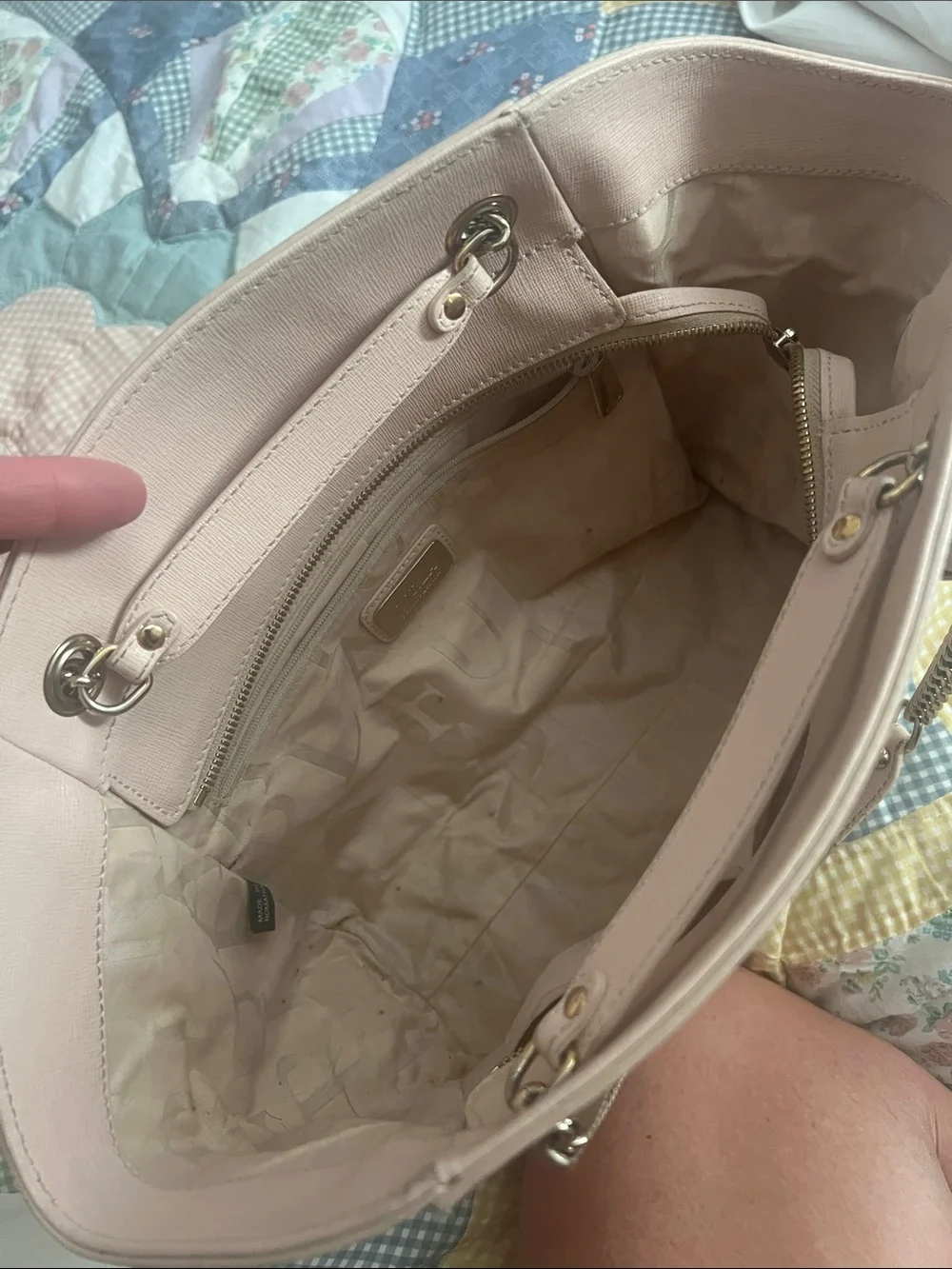Furla Blush Pink Leather Shoulder Bag with Chain Straps